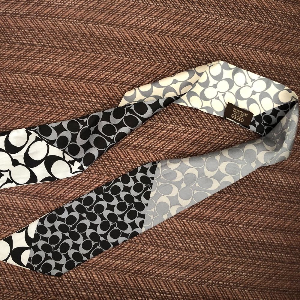 Black and Gray Coach Skinny Scarf